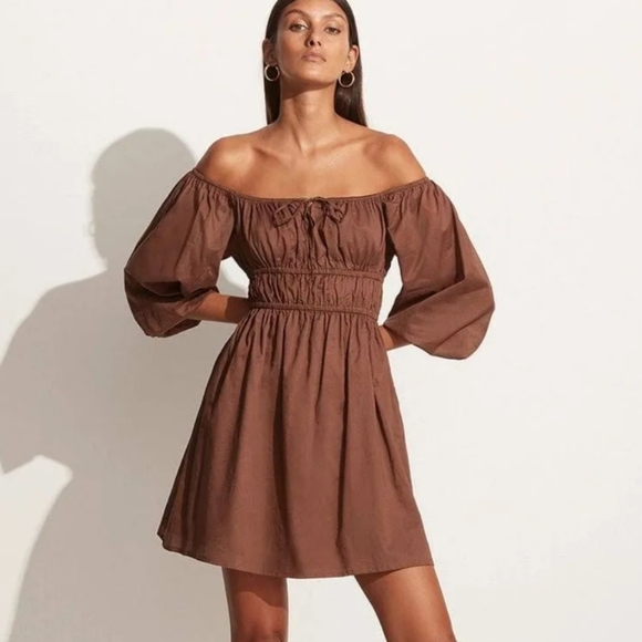 Faithfull the Brand Dresses & Skirts - Faithfull The Brand Fabiolla Dress Mini Puff Sleeve Cinched Brown Fall Size 4